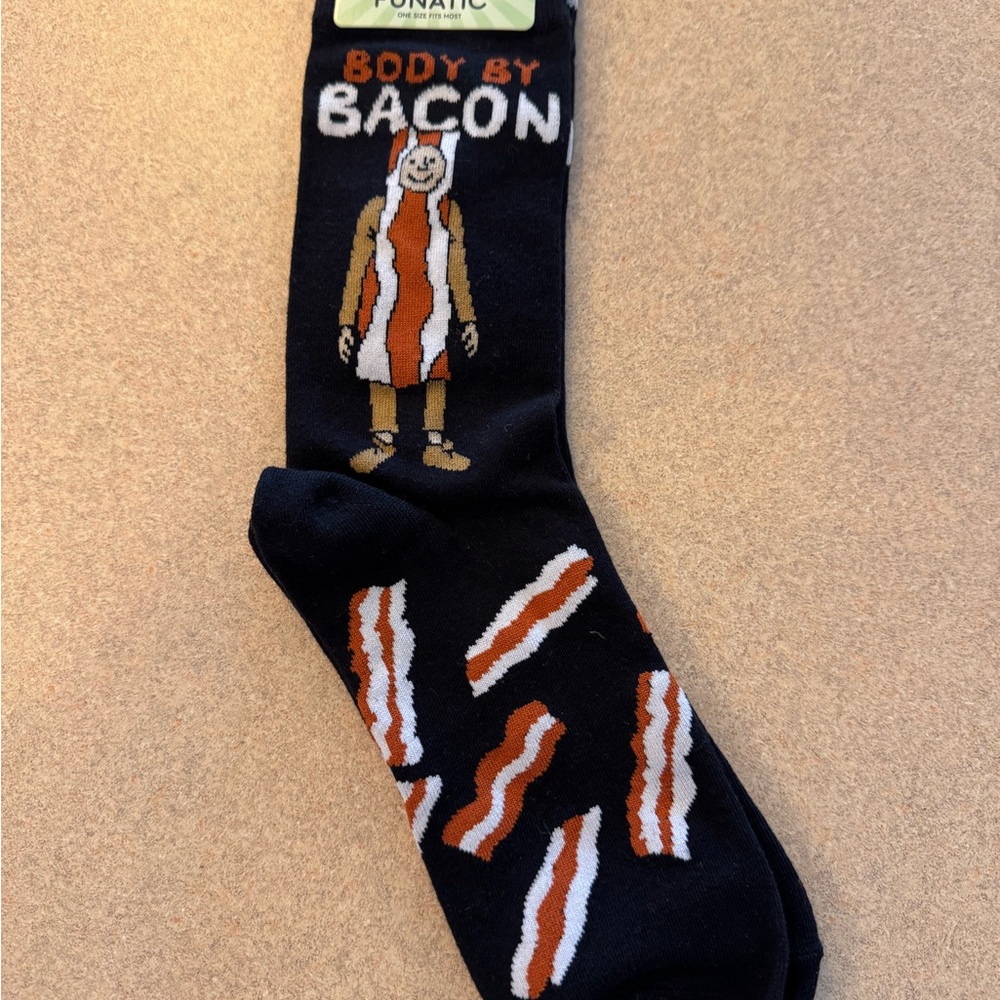 Beacon Men's Black Socks with Bacon and Character Design